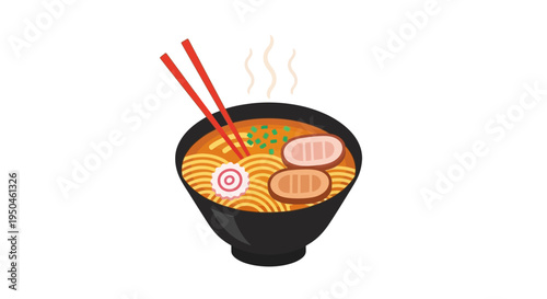 Delicious Ramen Bowl with Chopsticks and Steaming Broth - Japanese Noodle Soup