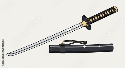 Japanese Katana Sword and Scabbard, Traditional Samurai Weapon Illustration