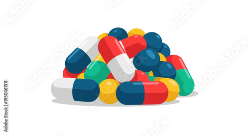 Pile of Colorful Medical Capsules and Pills, Pharmaceutical Drugs, Healthcare Concept