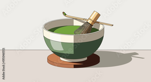 Matcha Tea Bowl with Whisk and Scoop, Traditional Japanese Green Tea Ceremony