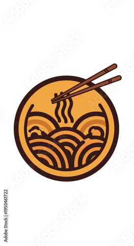 Stylized Ramen Bowl with Chopsticks and Steam - Japanese Noodle Soup Icon