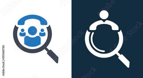 Magnifying glass with people icon recruitment and human resources concept.