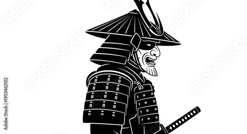 Japanese Samurai Warrior Silhouette with Katana Sword