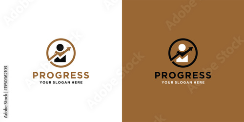 Progress logo design with a person and an upward arrow business concept.