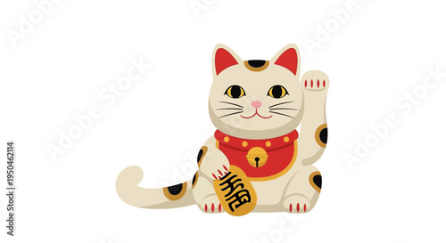 Lucky Cat Maneki Neko Waving Paw for Good Fortune and Wealth