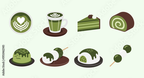 Matcha Desserts and Drinks Collection: Pixel Art Style