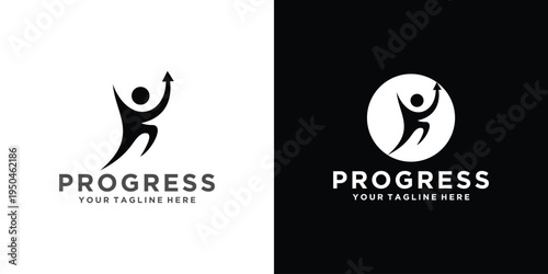 Progress Logo Design with Human Figure and Arrow Symbol.