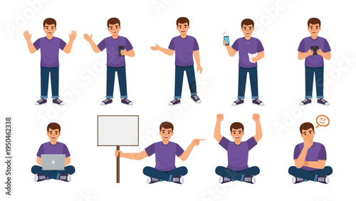 Young Man in Various Poses: This image showcases a youthful individual in various poses, each capturing a different expression or action.