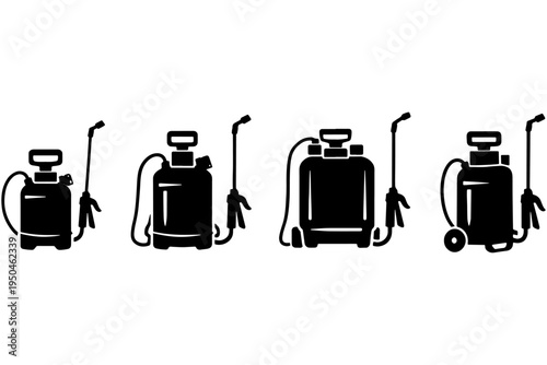 Garden and Farm Backpack Sprayer Icon Set, Hand Pump Chemical Sprayer Vector