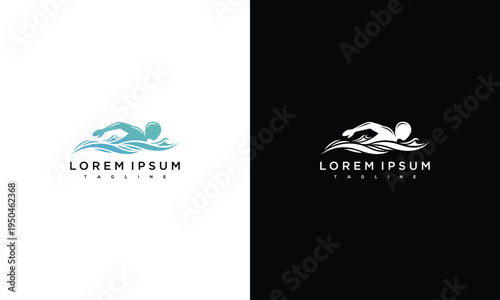 Swimming Logo Design Swimmer Silhouette Icon Water Sport Emblem Aquatic Fitness Brand Identity.