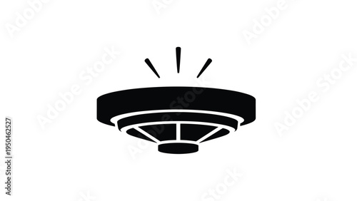 Black silhouette icon of a ceiling-mounted smoke detector with alert signals, representing fire safety and home security systems.