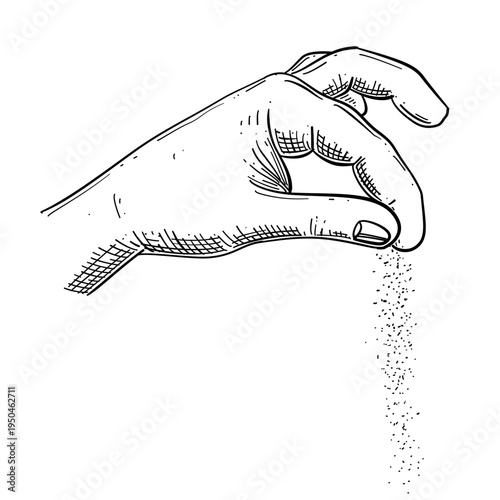 hand scattering seeds planting vector line art hand drawn illustration