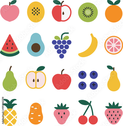 Colorful flat fruit on white background flat white background apples pears