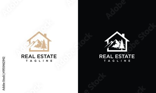 Real Estate Mountain Home Logo Design - Modern Property  Nature Branding Icon.