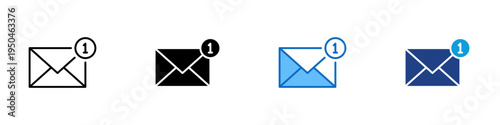 Unread Message Multiple Style Icon Design Vector - Envelope with notification badge representing new email alert, unread message status, and inbox notification update