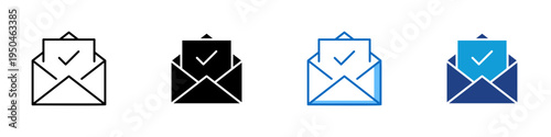 Verified Email Multiple Style Icon Design Vector - Envelope with check mark representing email confirmation, verified message status, and successful communication delivery