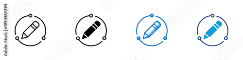 Content Editing Multiple Style Icon Design Vector - Pencil inside circular workflow representing content editing process, document revision cycle, and creative writing workflow