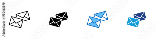 Mail Exchange Multiple Style Icon Design Vector - Two envelopes representing email exchange, digital correspondence flow, and message sending between contacts