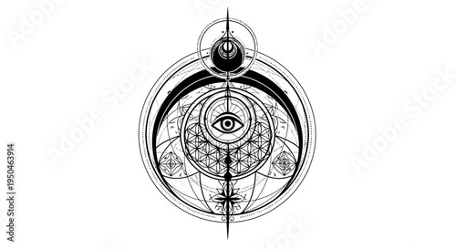 Intricate Esoteric Symbol with All Seeing Eye and Geometric Patterns.