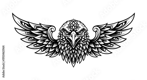 Majestic Eagle Head with Spread Wings Detailed Illustration.