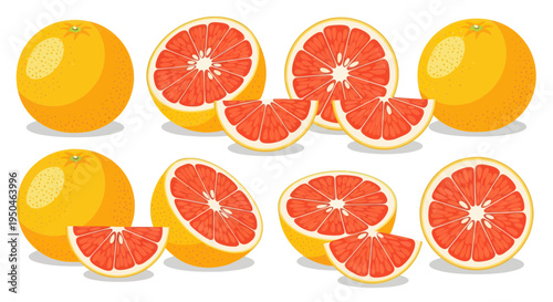 Fresh Grapefruit Halves, Slices, and Whole Fruits - Healthy Citrus Collection