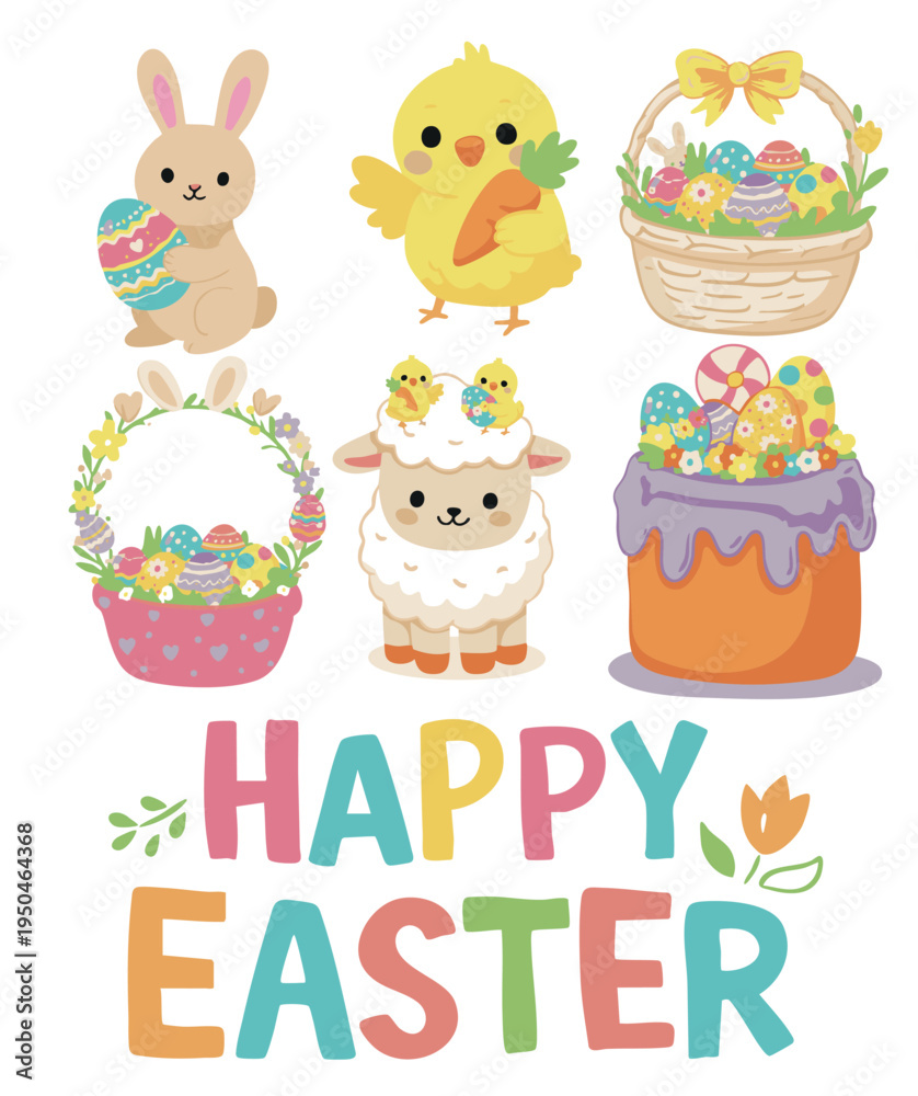 Obraz premium Happy Easter greeting card with Easter elements