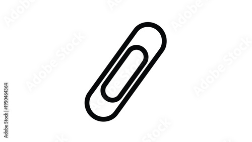 Minimalist black line art icon representing a standard paperclip, a tool for organizing and attaching sheets of paper in an office.