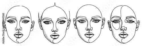 Minimalist continuous one line drawing of female faces in a modern artistic style