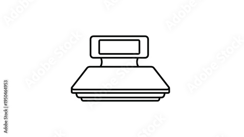 Minimalist black outline of a retail weighing scale used in stores for measuring the weight of goods at the point of sale.