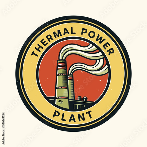 Thermal Power Plant Logo with Two Industrial Chimneys Emitting Smoke on a Bright Studio Background.