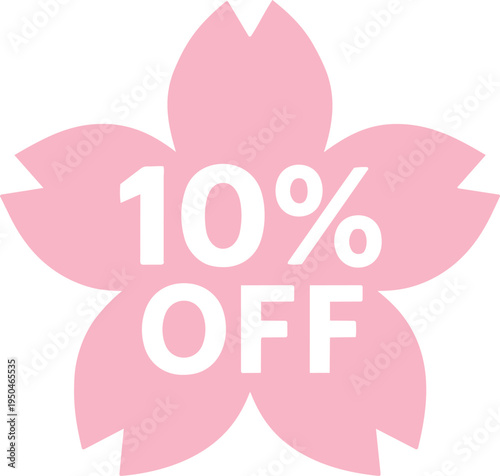 Solid pink sakura cherry flower ten percent off discount badge spring blossom sale icon decorative flat label