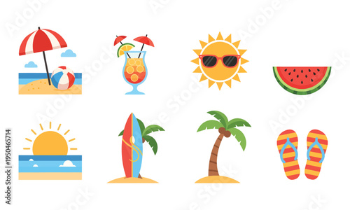 Summer Vacation Icons and Symbols for Travel and Leisure Activities