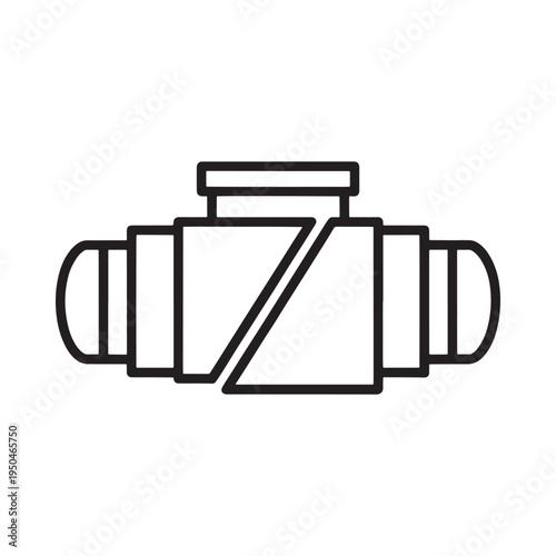Simple line drawing of a broken or damaged industrial pipe fitting