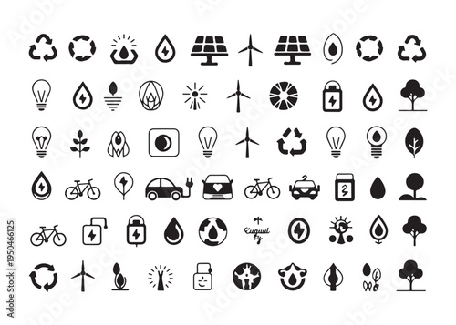 Monochrome collection of ecology and environmental conservation line icons for web and print