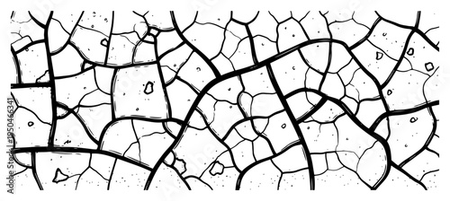 Abstract pattern of cracked dry earth or wall in woodcut engraving style