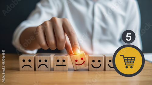 Customer satisfaction rating with shopping cart icon