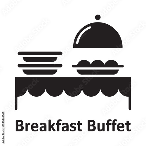 Simple black icon depicting a breakfast buffet setup with dishes
