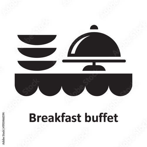 Simple black icon depicting stacked plates and a covered serving dish