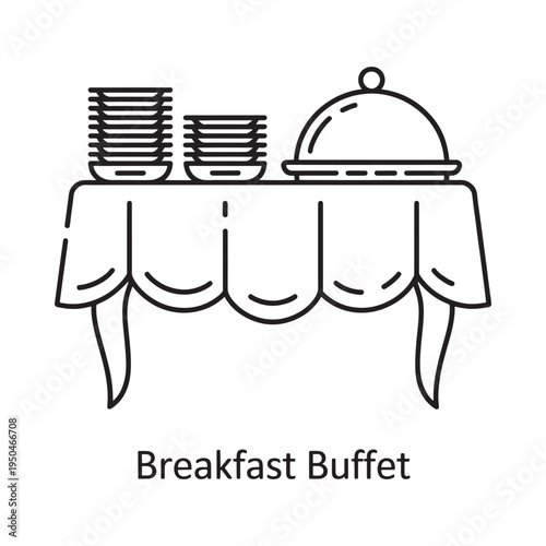 Line art illustration depicting a buffet table with tableware