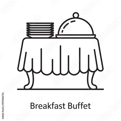 A simple line drawing depicts a table set for a buffet service
