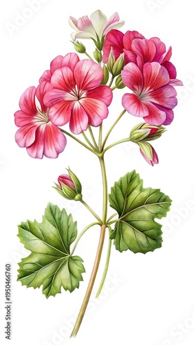 Elegant Watercolor Painting of a Pink and White Geranium Flower Cluster