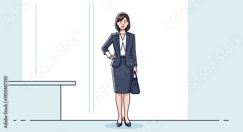 Professional Businesswoman Standing Confidently in Office with Briefcase