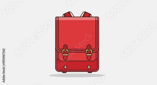Red Satchel Backpack, School Bag, Vintage Style, Isolated on White