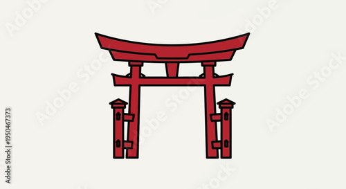 Red Torii Gate Icon, Traditional Japanese Shrine Entrance, Minimalist Asian Architecture Symbol