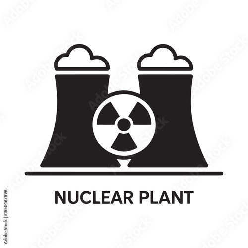 Simple black silhouette of a nuclear power plant with radiation symbol