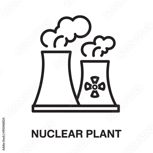Simple line drawing depicting a nuclear power plant with smoke emissions