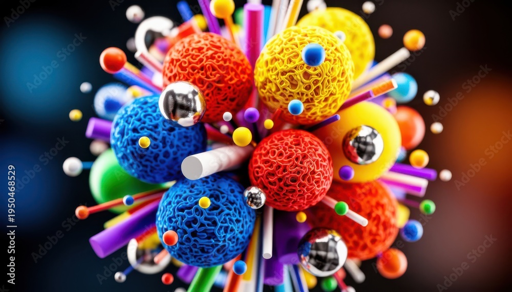 Fototapeta premium Colorful 3D particle explosion with vibrant confetti and glowing bokeh effects for celebrations
