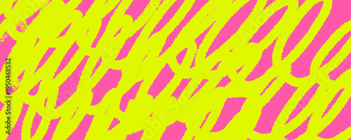 Neon abstract seamless pattern with hot pink scribble brushstrokes on bright yellow background. Bold energetic texture for fabric, wrapping paper, posters, stationery, packaging, and modern prints.
