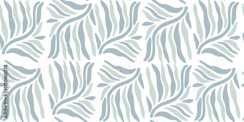 Seamless abstract pattern with organic flowing lines in soft muted blue tones on a white background. Scandinavian minimalist vector repeat design perfect for textile and surface pattern printing.