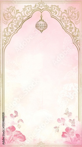 Traditional Mughal Wedding Card Design, Invitation template with place for text. Beautiful had painted template